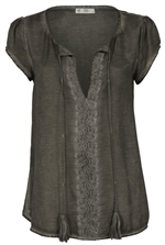 Anna bluse med bindebånd pearl grey fra Ib Laursen forfra - Tinashjem